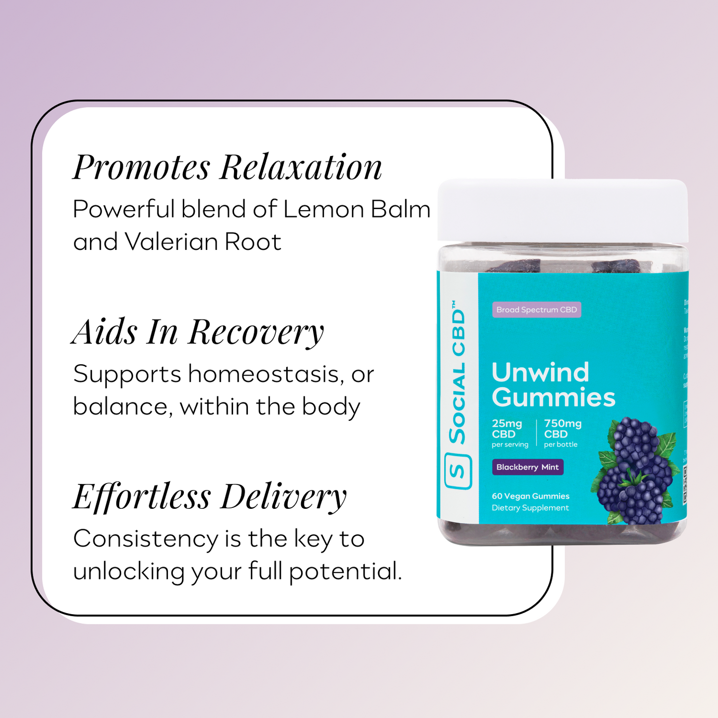 Unwind CBD Gummies Blackberry Mint - 60 Count